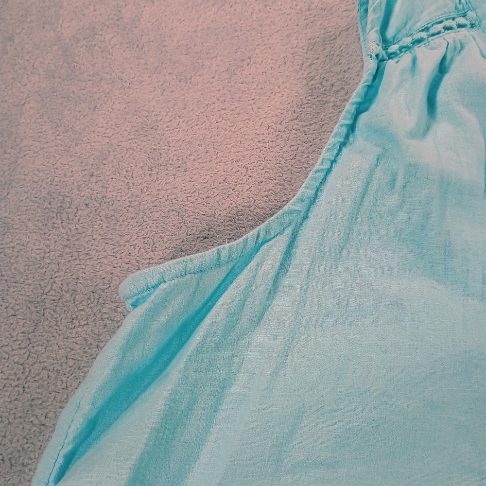 Crown & Ivy Women Sleeveless Peplum Top Turquoise Large Linen Blend Tassel - Picture 3 of 11